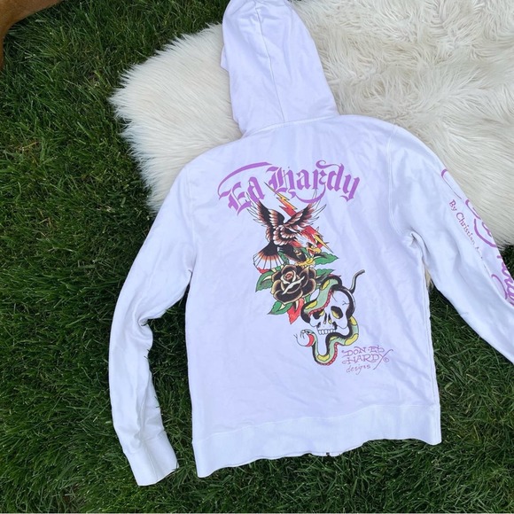Ed Hardy Tops - Ed Hardy Y2K Hoodie full-zip Sweatshirt Skull Rose Large